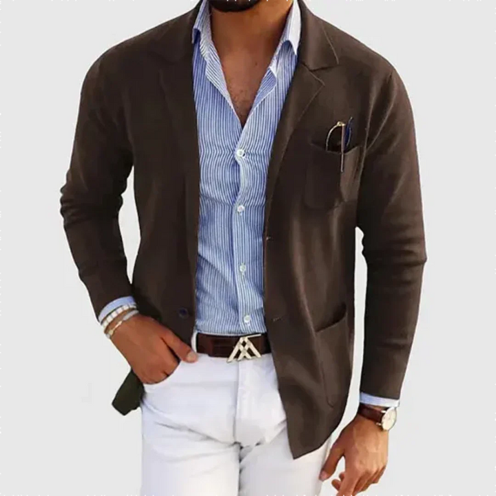Men’s Slim Fit Merino Wool Blend Knit Blazer Cardigan