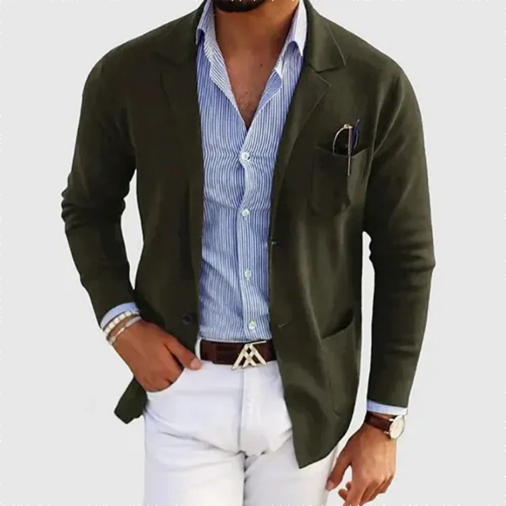 Men’s Slim Fit Merino Wool Blend Knit Blazer Cardigan