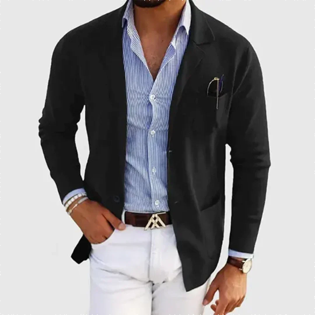 Men’s Slim Fit Merino Wool Blend Knit Blazer Cardigan