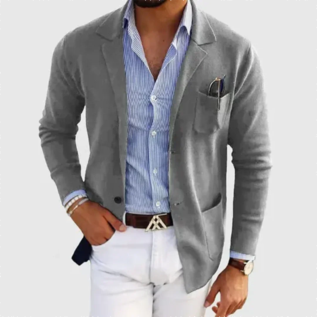 Men’s Slim Fit Merino Wool Blend Knit Blazer Cardigan