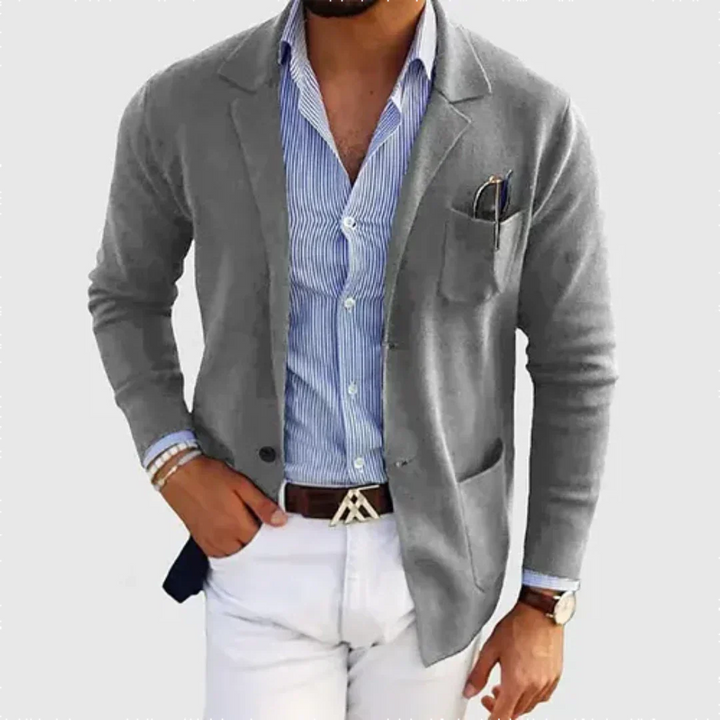 Men’s Slim Fit Merino Wool Blend Knit Blazer Cardigan
