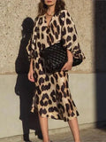 Women's Summer Leopard Print Satin Midi Dress