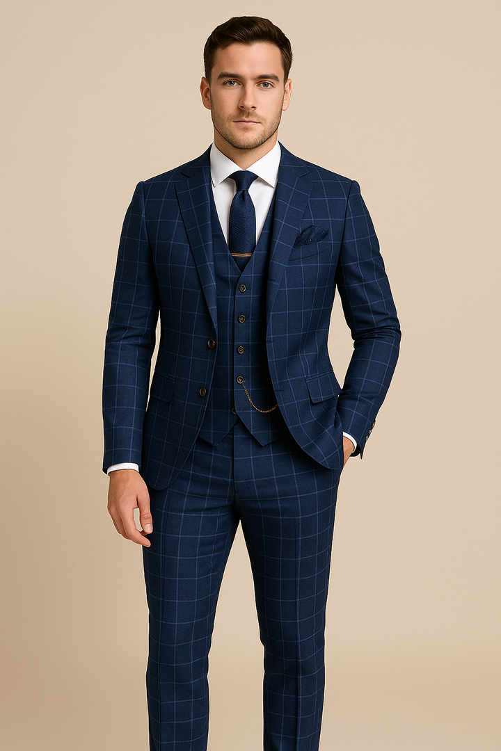 Men's Wool Blend 3-Piece Slim Fit Summer Suit