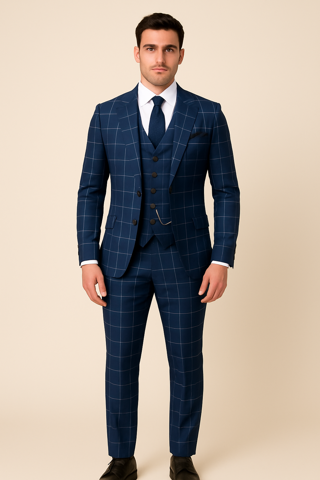 Men's Wool Blend 3-Piece Slim Fit Summer Suit