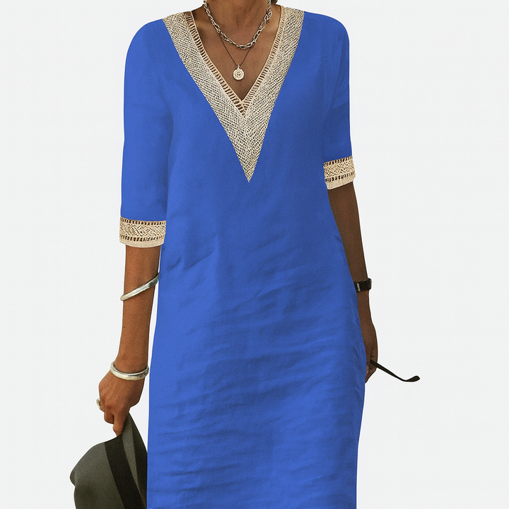 Tunic Dress Women Summer Cotton V-Neck Shift Dress