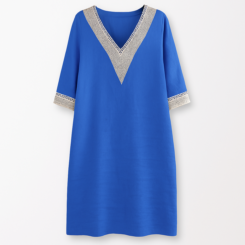 Tunic Dress Women Summer Cotton V-Neck Shift Dress