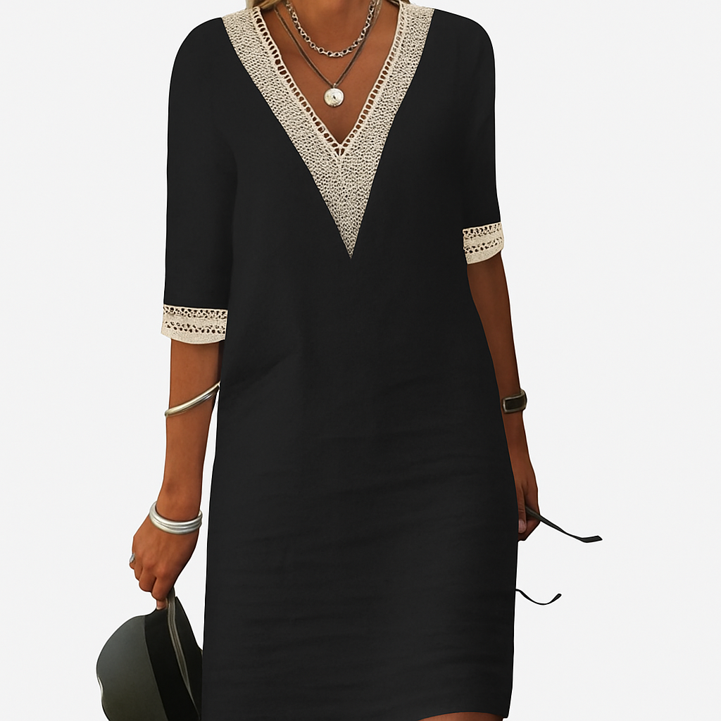 Tunic Dress Women Summer Cotton V-Neck Shift Dress