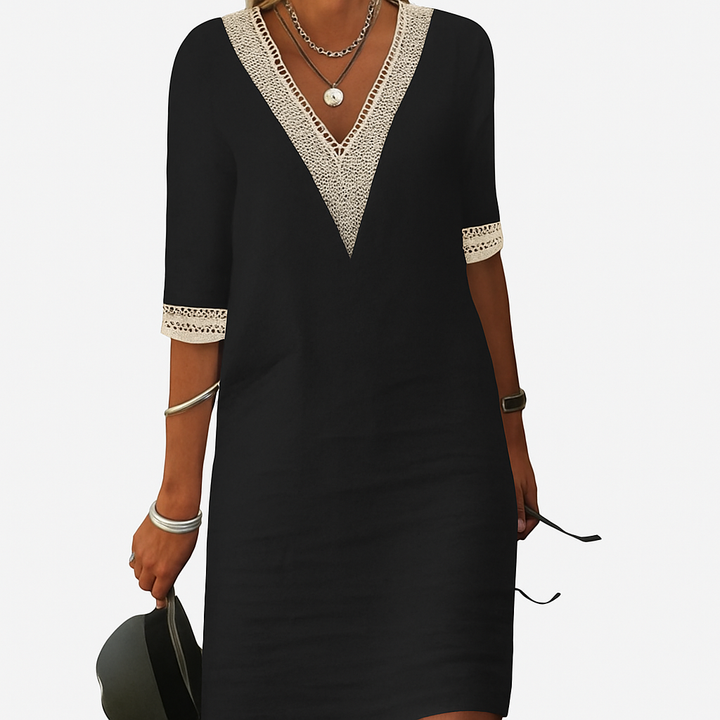 Tunic Dress Women Summer Cotton V-Neck Shift Dress