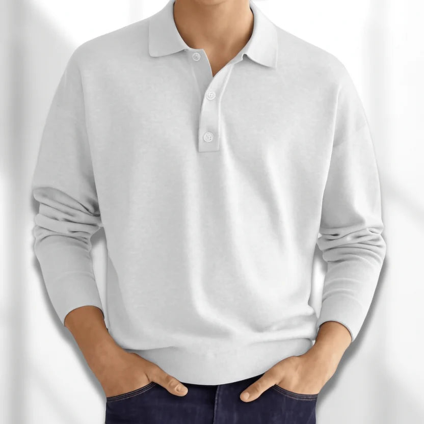Men's Merino Wool Knit Long Sleeve Polo Shirt