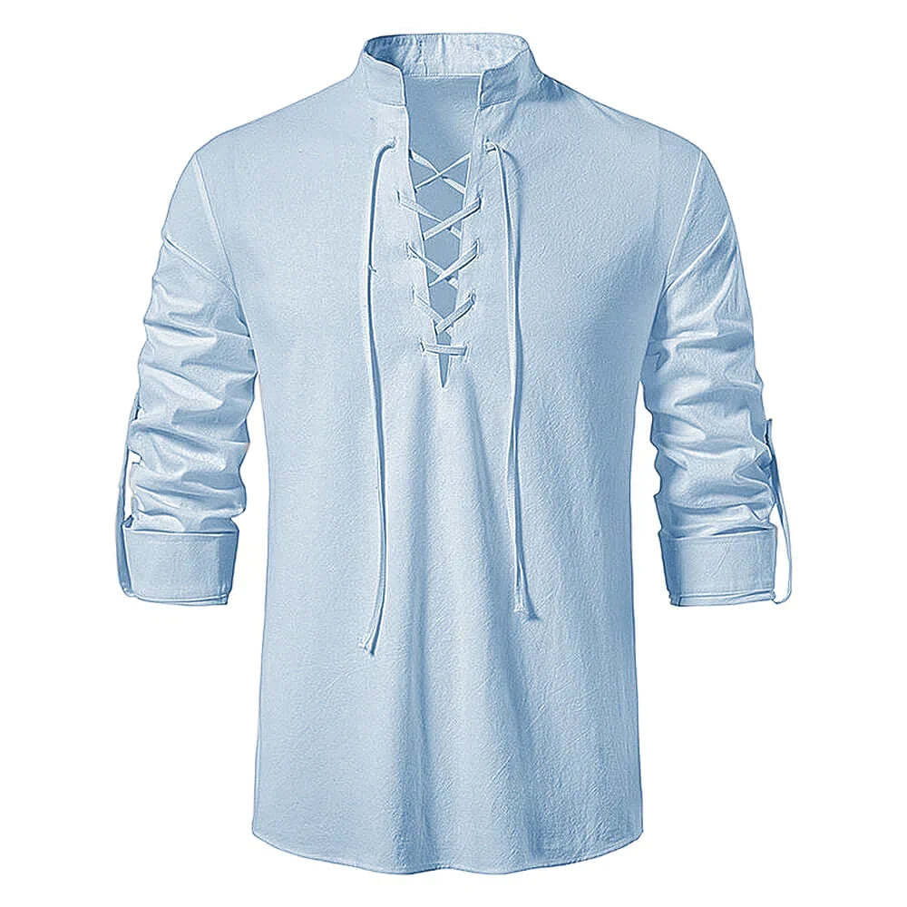 Cotton Linen Shirt for Men | Relaxed Fit | Light Blue
