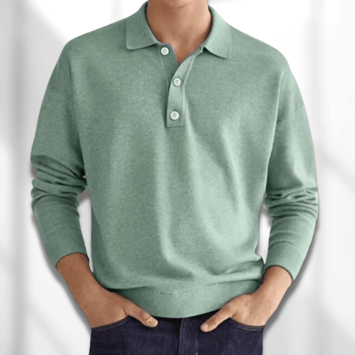 Men's Merino Wool Knit Long Sleeve Polo Shirt