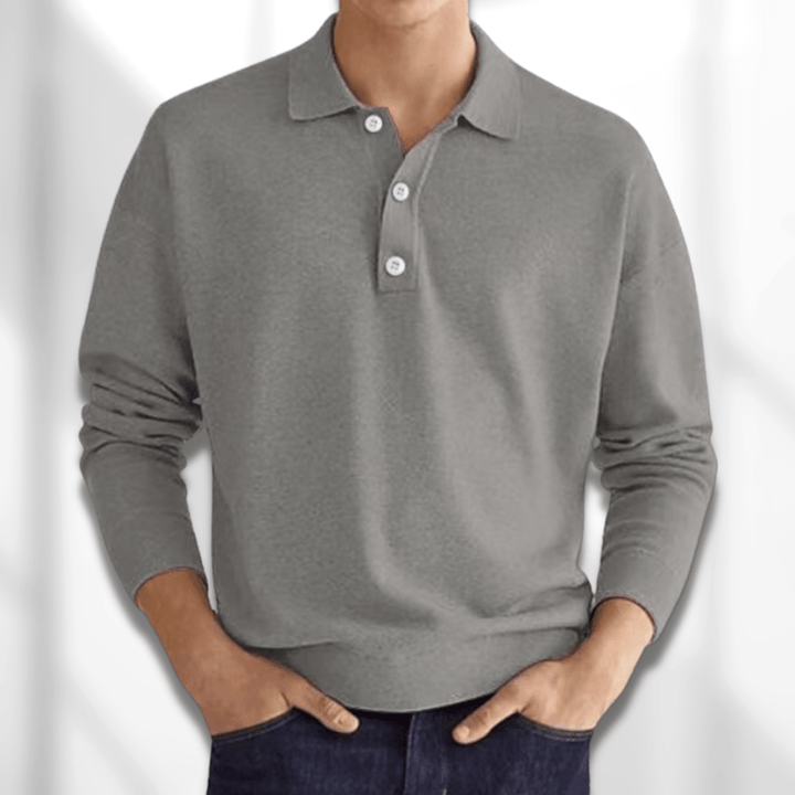 Men's Merino Wool Knit Long Sleeve Polo Shirt