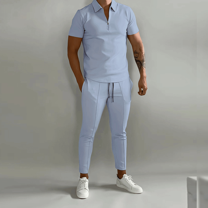 Men's Polo and Trousers Set Summer Fashion Breathable Cotton Knit Outfit Set