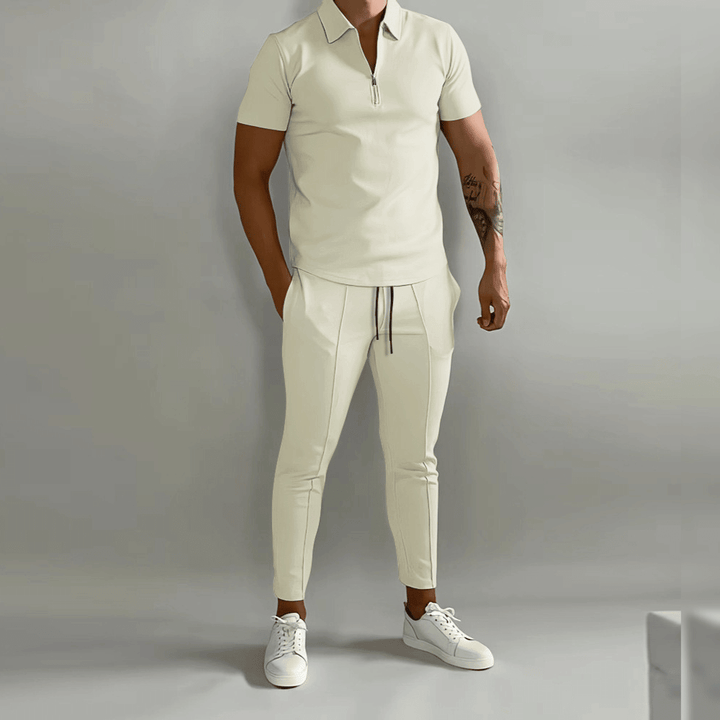 Men's Polo and Trousers Set Summer Fashion Breathable Cotton Knit Outfit Set