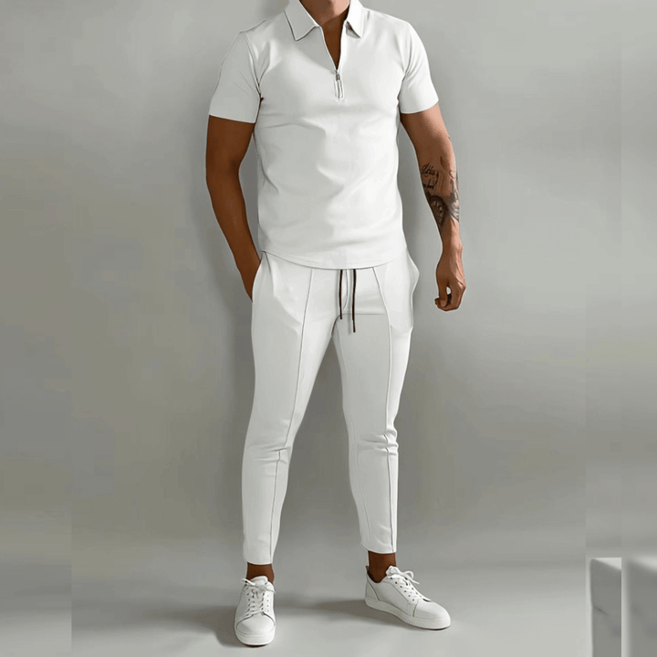 Men's Polo and Trousers Set Summer Fashion Breathable Cotton Knit Outfit Set