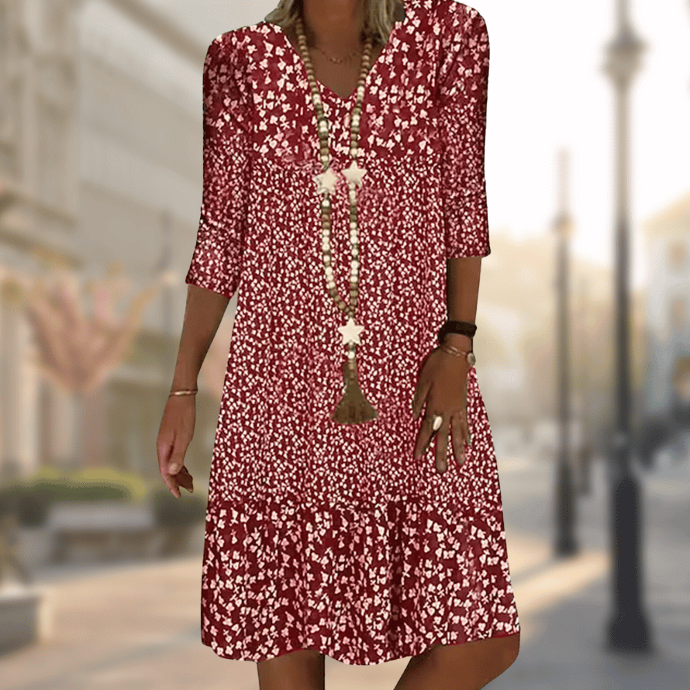 Cotton Floral Print Dress Women's Summer Casual A-Line Dress
