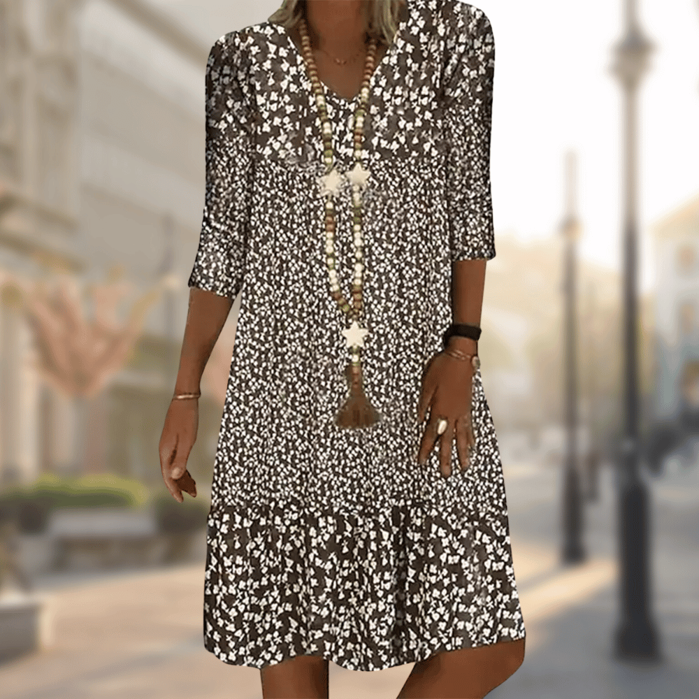 Cotton Floral Print Dress Women's Summer Casual A-Line Dress