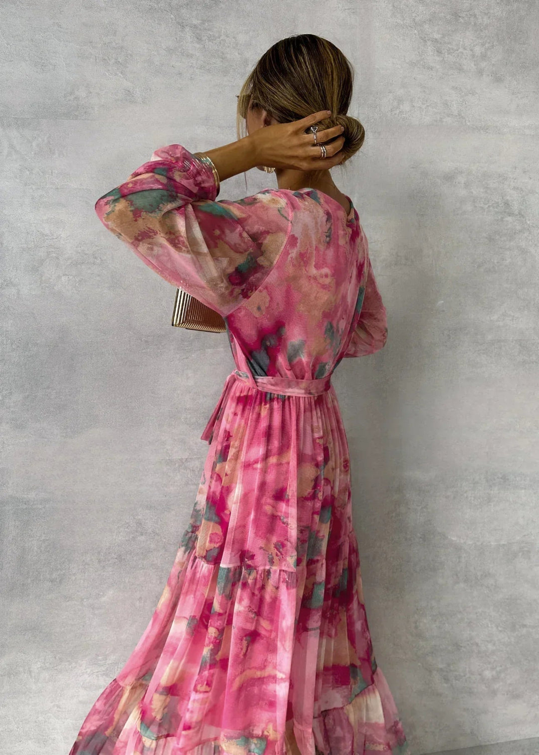 Floral Print Maxi Summer Dress | Long Sleeves | Rose Red2