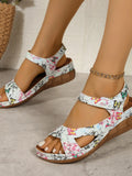 Women's Platform Wedge Sandals Leather Espadrille Summer Beach Heeled Shoes