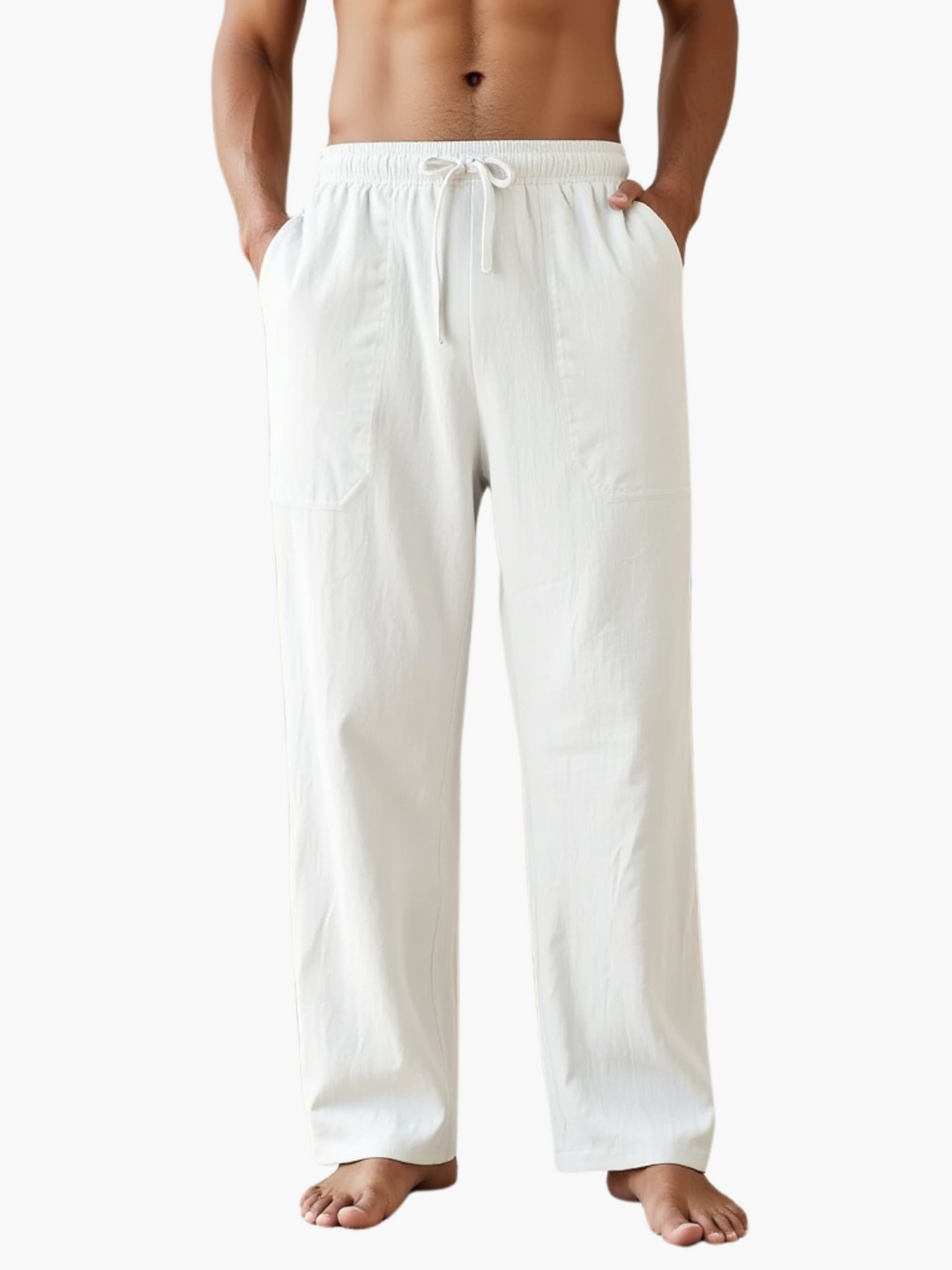 Men's Linen Blend Drawstring Casual Summer Trousers Breathable Lightweight