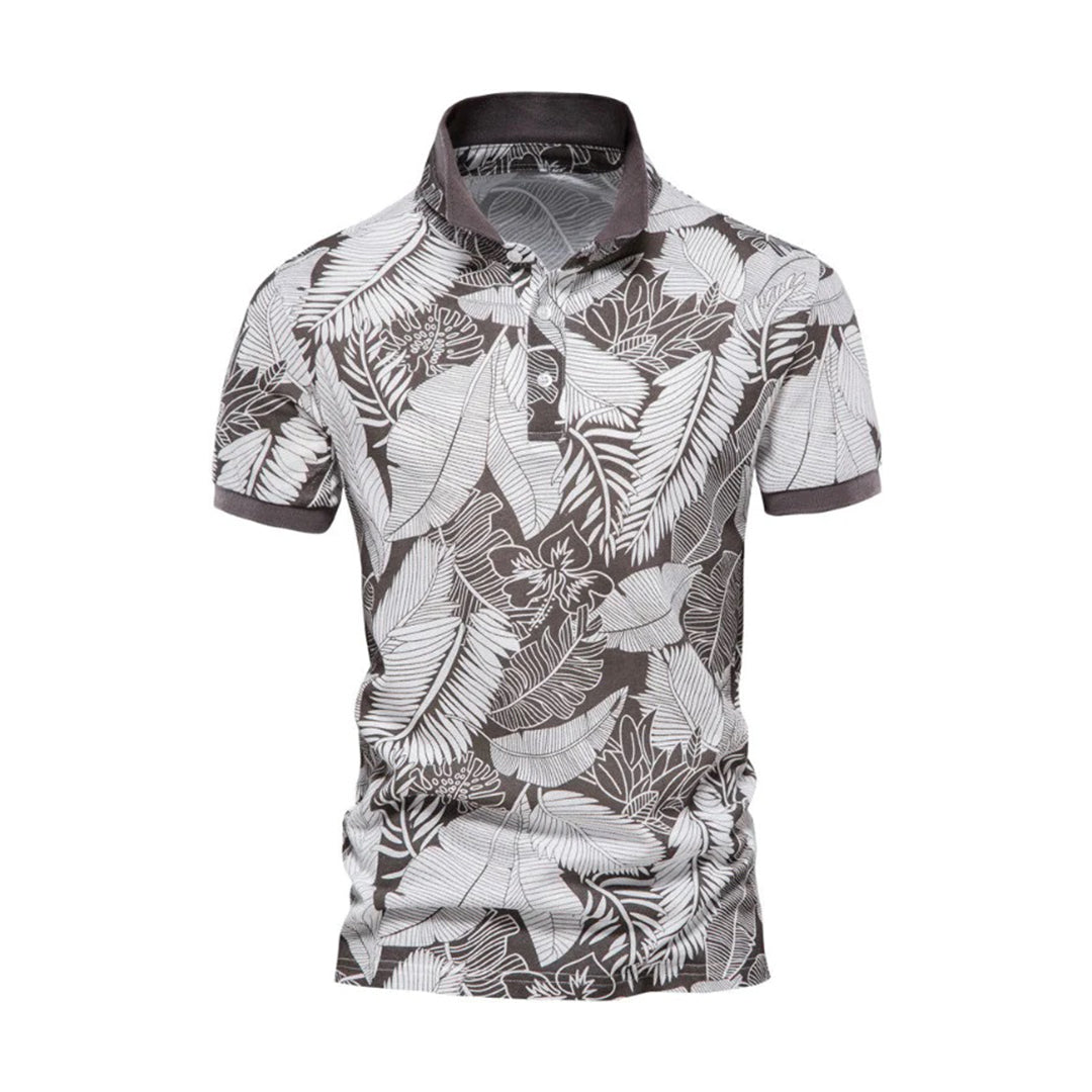 Cotton Men's Summer Leaf Print Polo Shirt