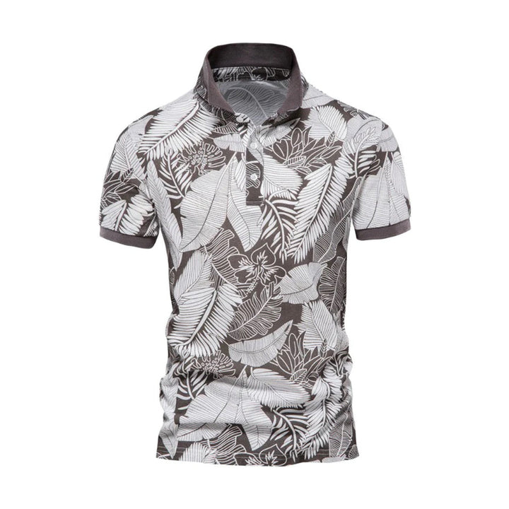 Cotton Men's Summer Leaf Print Polo Shirt