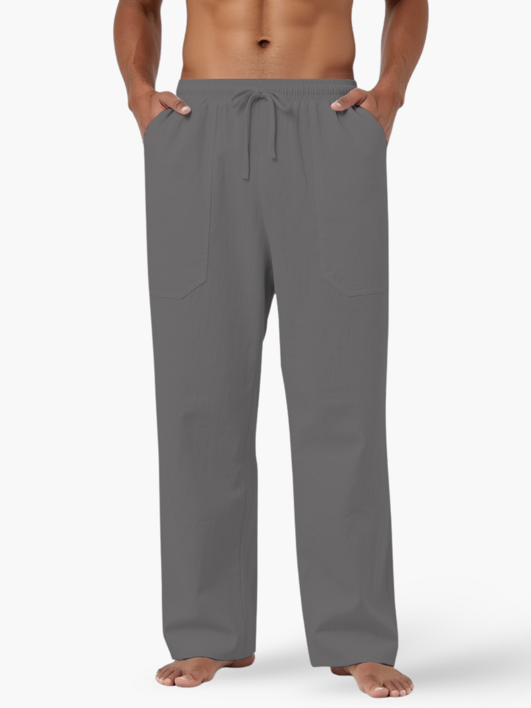 Men's Linen Blend Drawstring Casual Summer Trousers Breathable Lightweight
