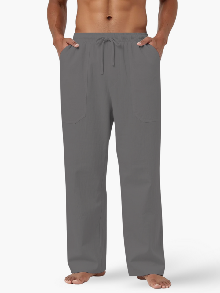 Men's Linen Blend Drawstring Casual Summer Trousers Breathable Lightweight