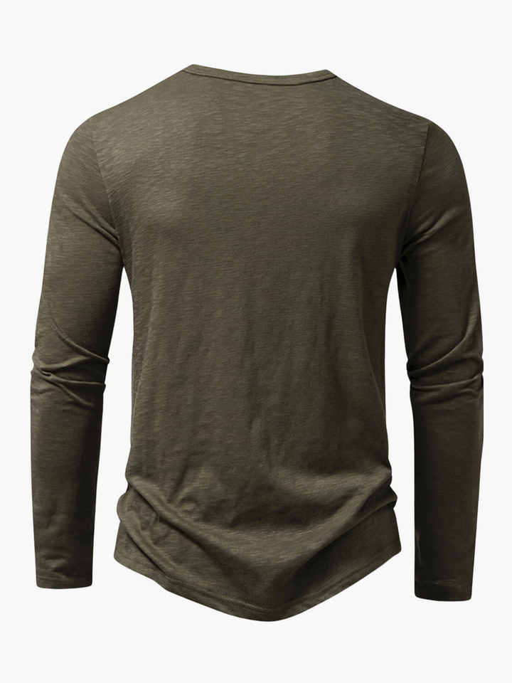 Summer Cotton Men's Long Sleeve Henley T-Shirt
