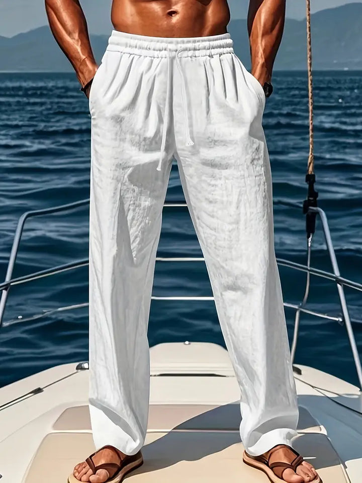 Men's Cotton Linen Trousers Lightweight Summer Beach Pants