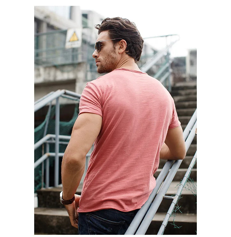Men's Cotton T-Shirt Slim Fit Lightweight Summer Tee