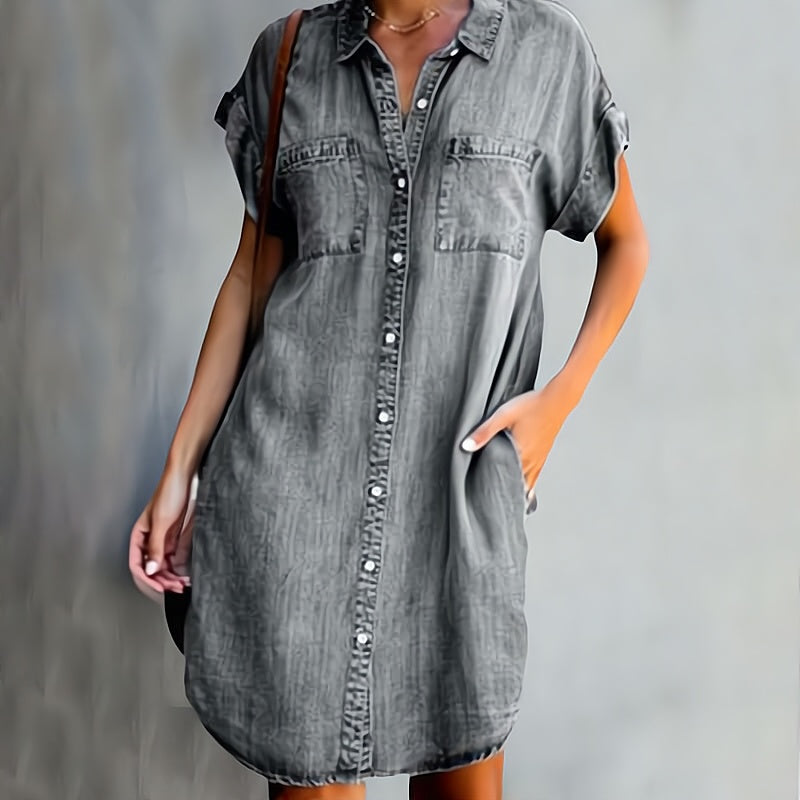 Women's Denim Shirt Dress Casual Tunic Lightweight Knit Mini Dress