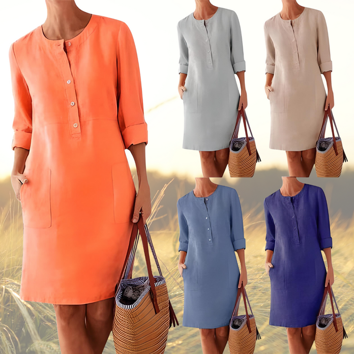 Women's Shift Dress Summer Fashion Breathable Cotton Linen Casual Mid-Length Gown