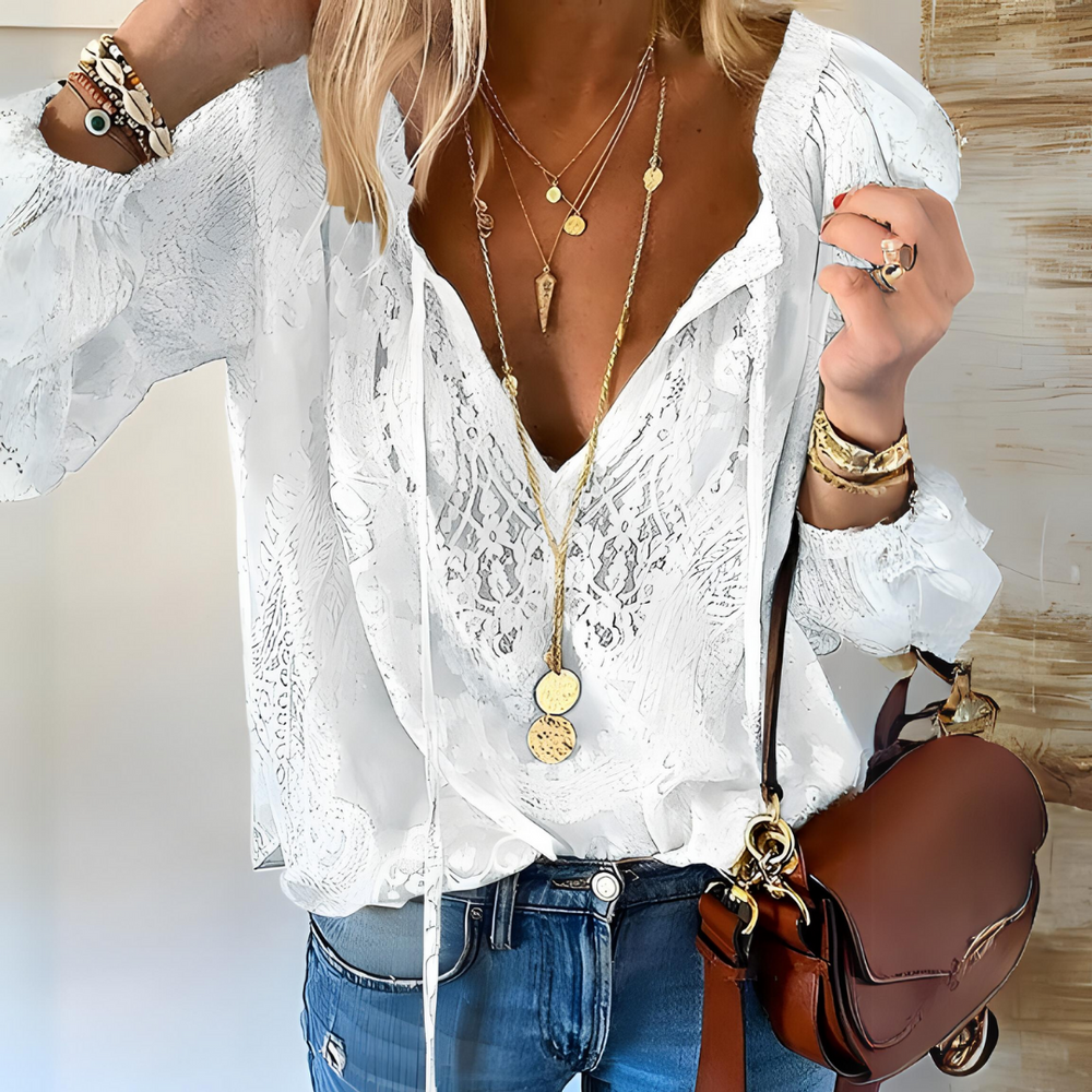 Lace Blouse For Women | Puff Sleeve Design | White