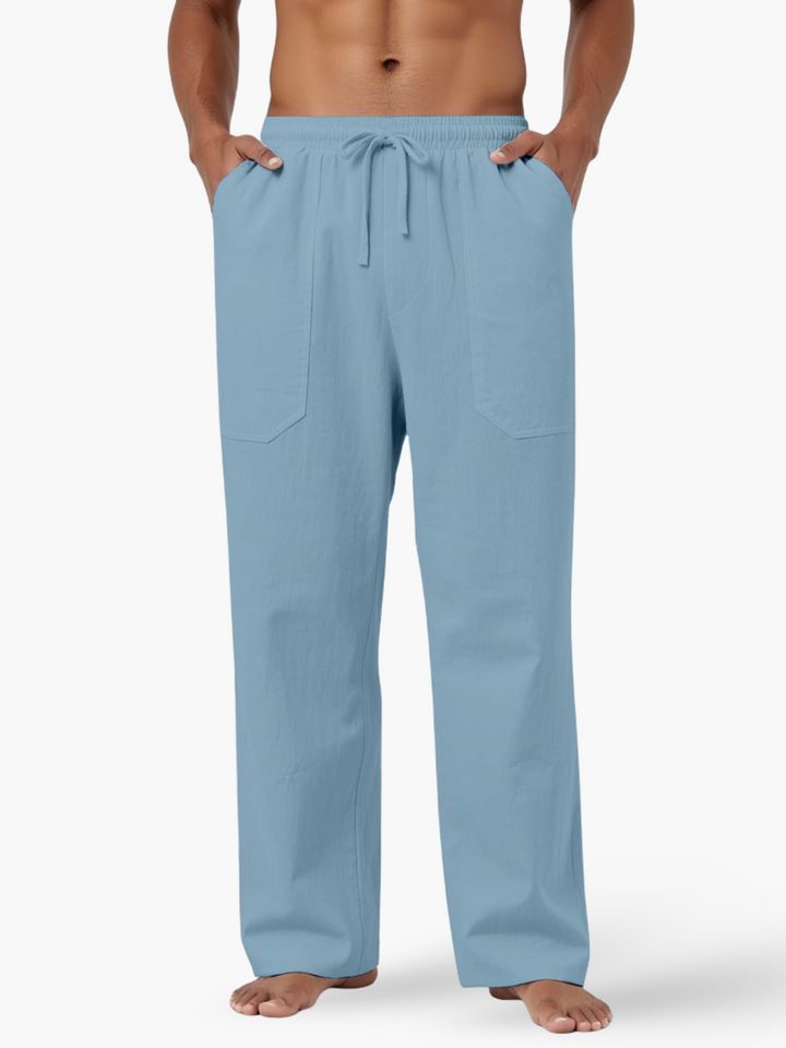 Men's Linen Blend Drawstring Casual Summer Trousers Breathable Lightweight