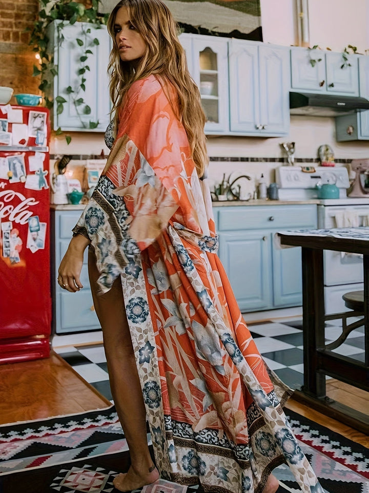 Lightweight Floral Print Kimono | Summer Dress | Orange