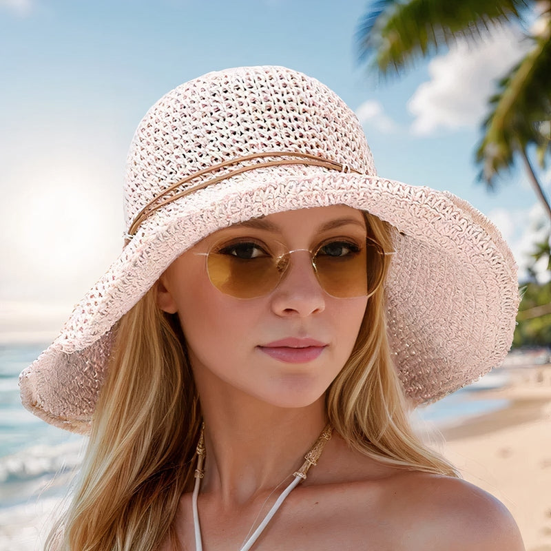 Sun Hat Women's Foldable Straw Wide Brim Beach Hat Lightweight Summer Headwear