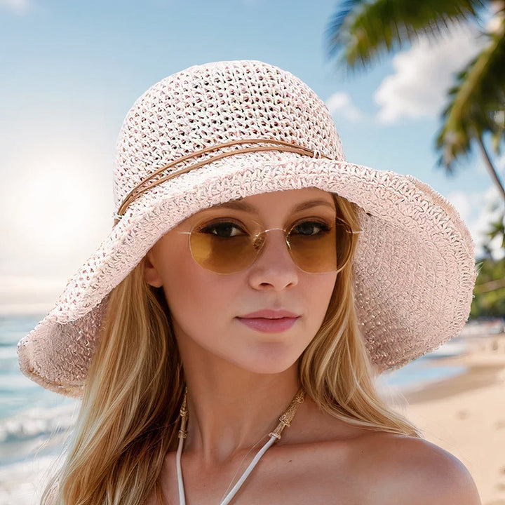 Sun Hat Women's Foldable Straw Wide Brim Beach Hat Lightweight Summer Headwear