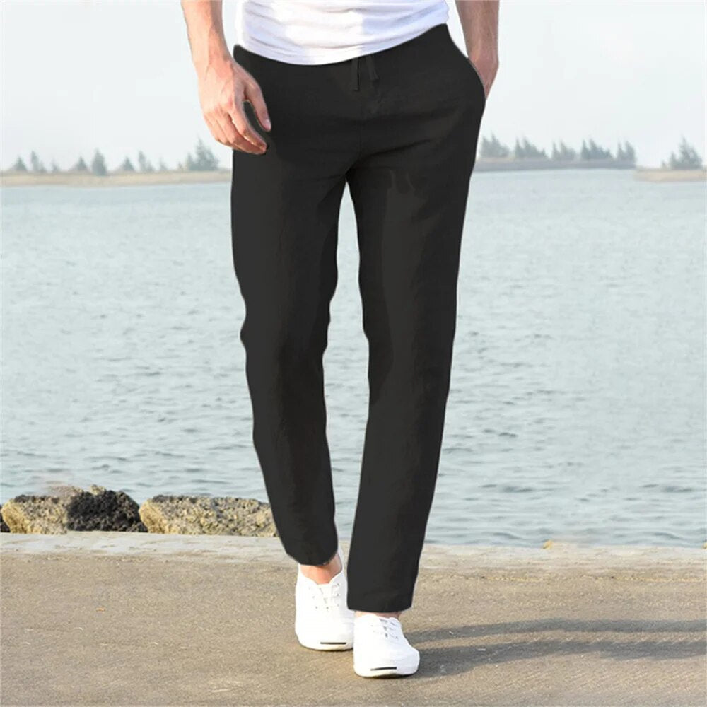 Linen Pants For Men | Drawstring | Black