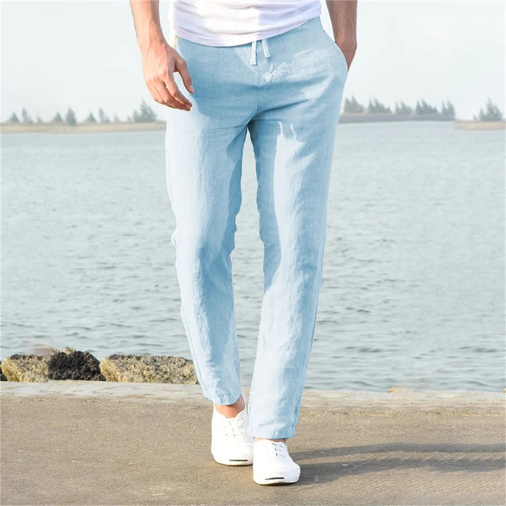 Linen Pants For Men | Drawstring | Light Blue