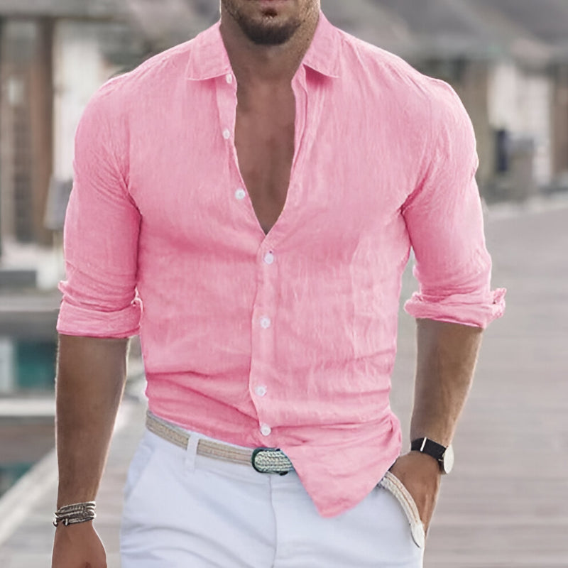 Linen Shirt For Men | Breathable Fit | Pink 