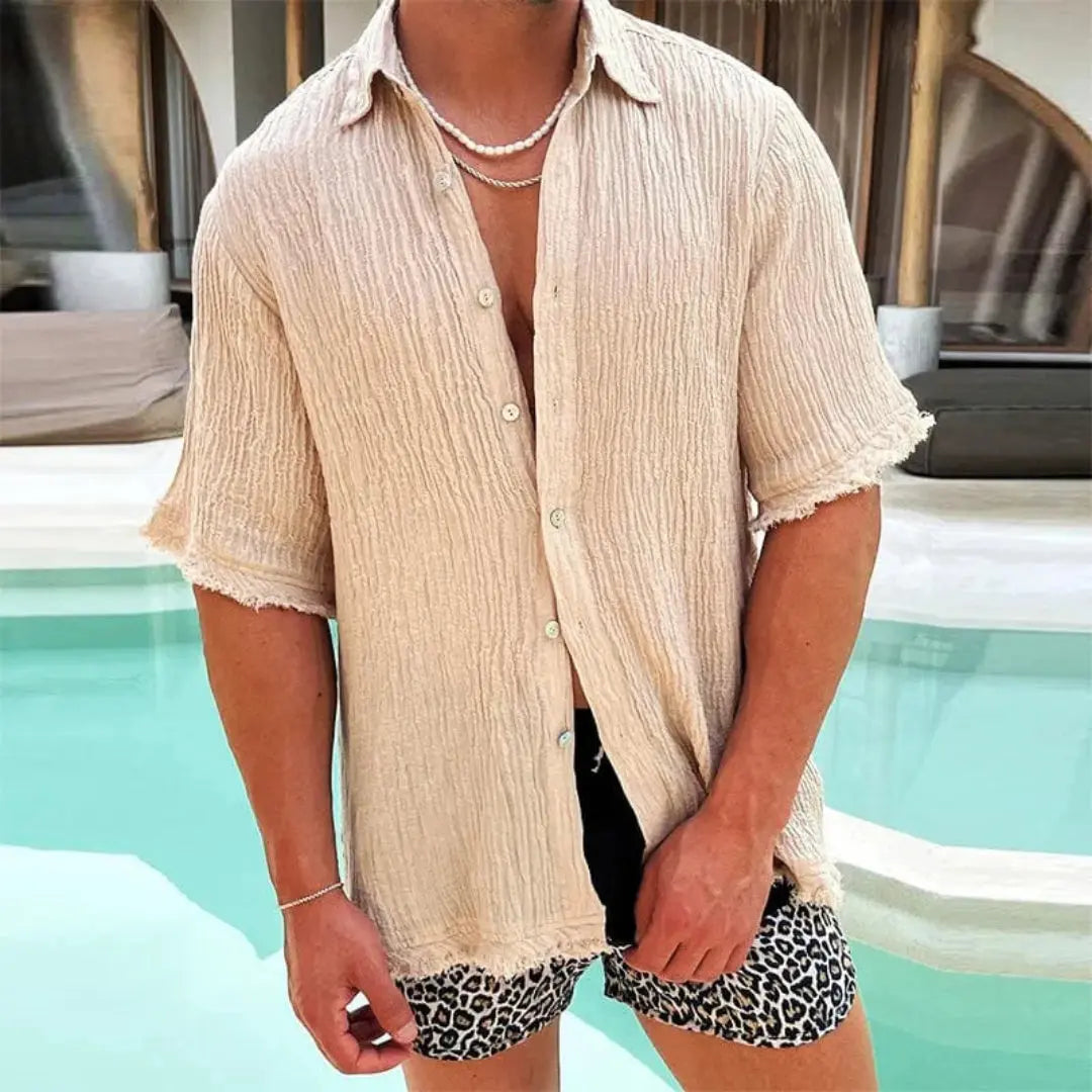 Linen Shirt For Men | Ripped Design | Khaki 