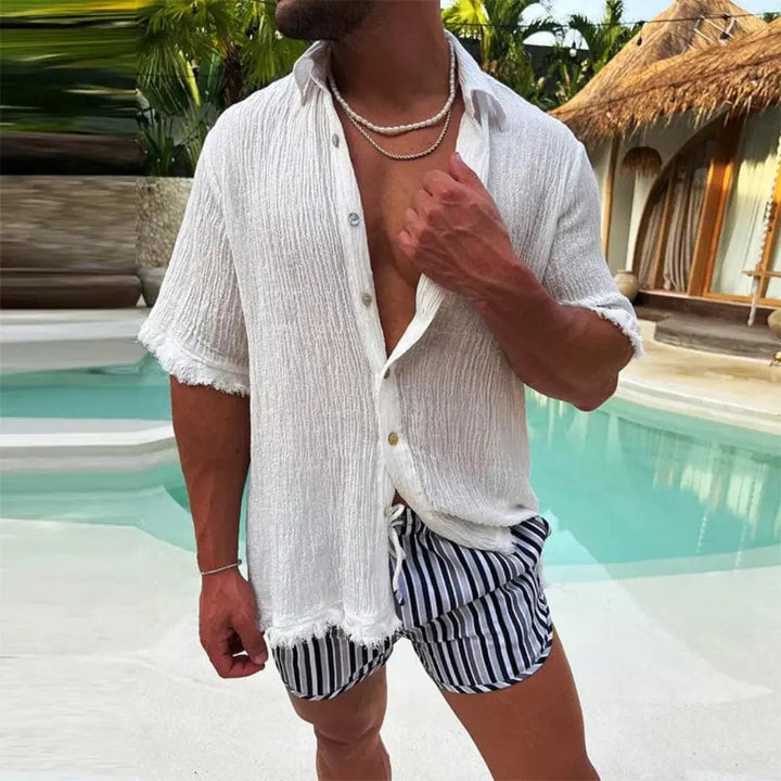 Linen Shirt For Men | Ripped Design | White