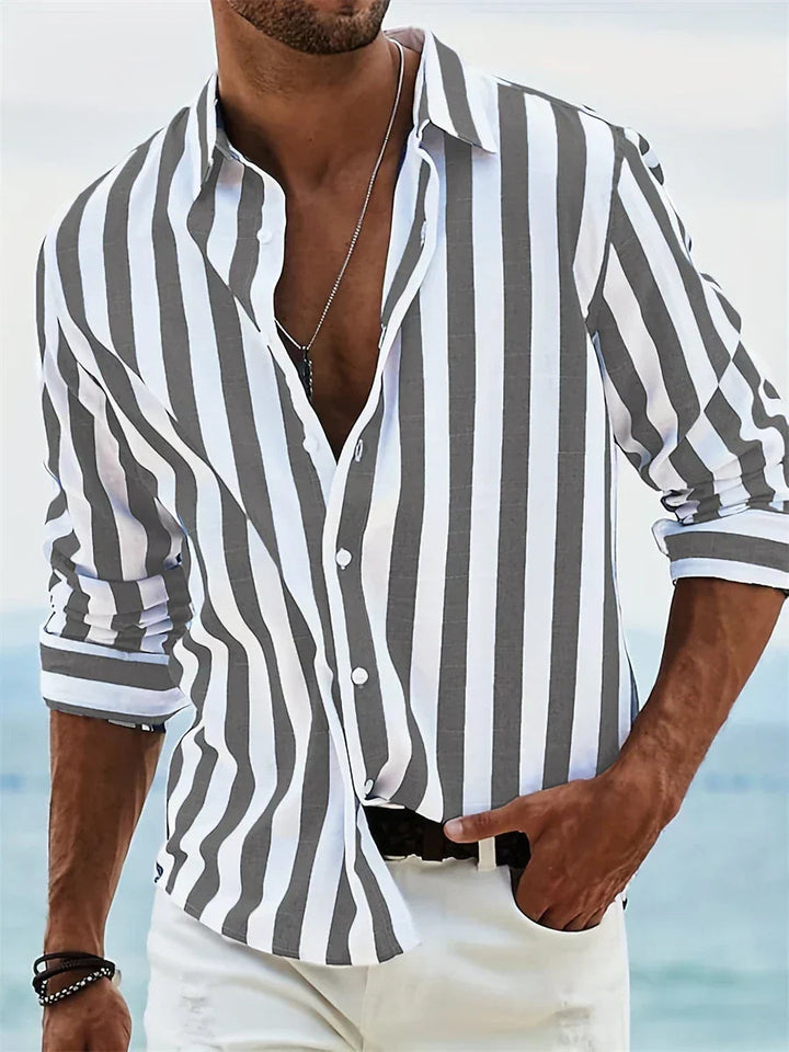 Linen Shirt For Men | Striped Design | Gray