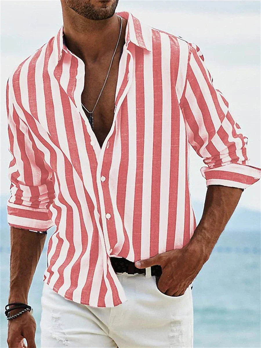 Linen Shirt For Men | Striped Design | Red