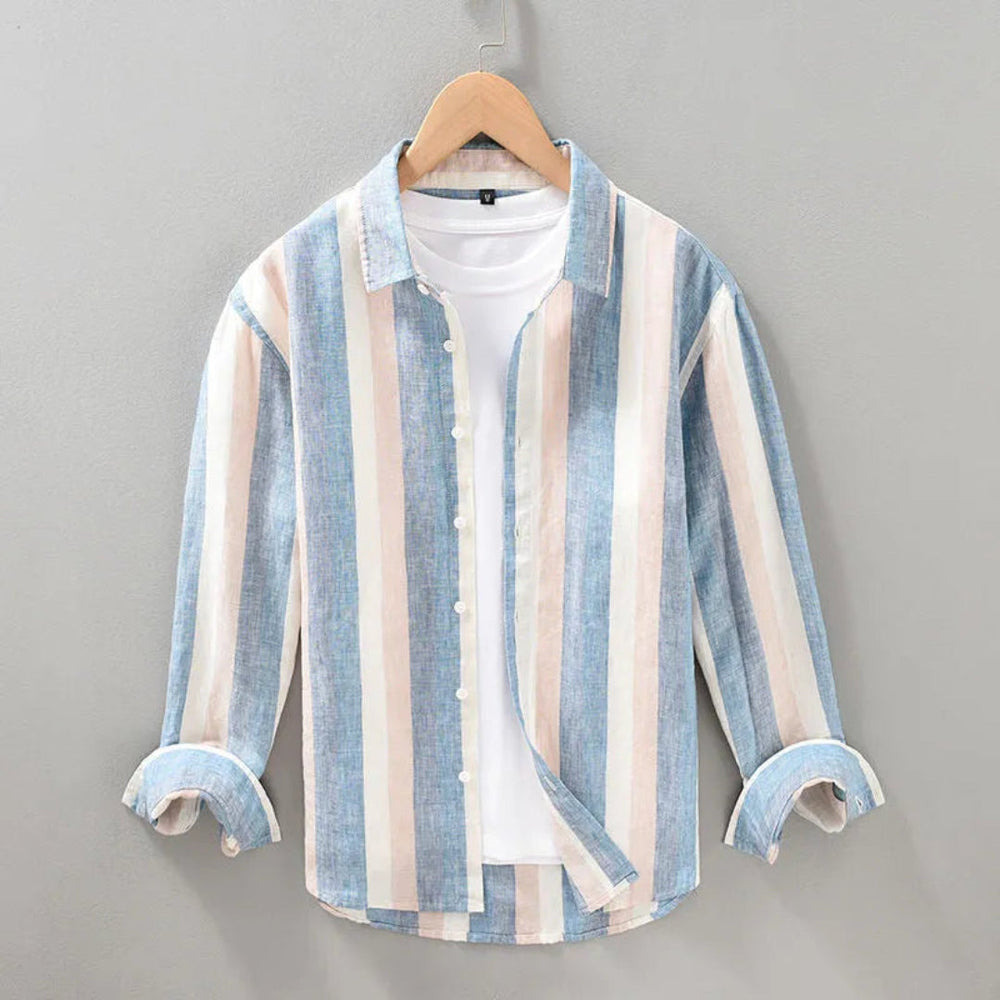 Linen Shirt For Men | Vertical Stripe | Blue