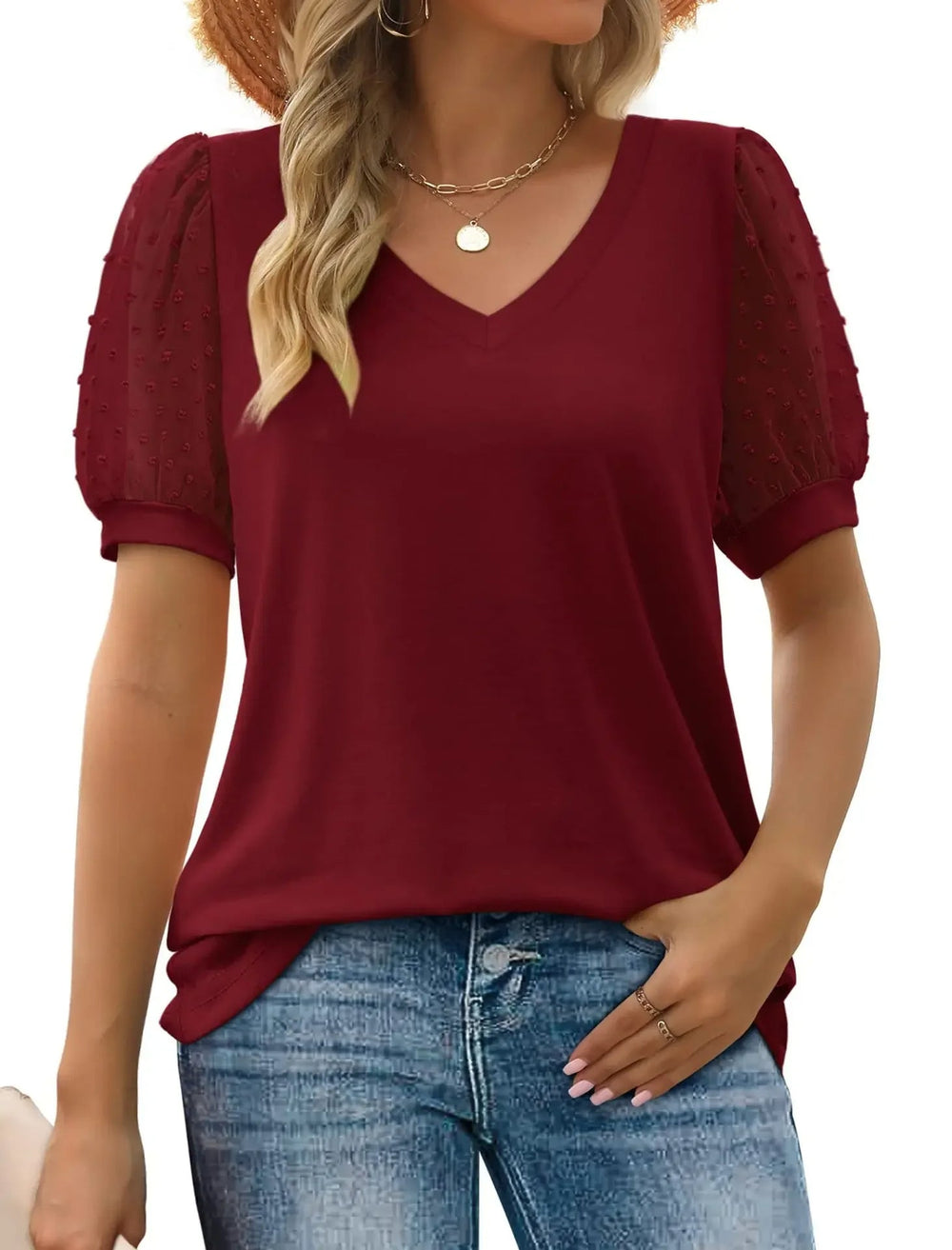 Linen V-Neck Top For Women | Relaxed Fit | Burgundy