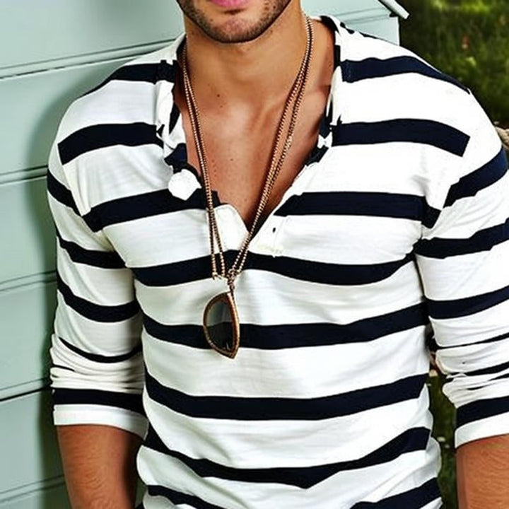 Long Sleeve T Shirt for Men, Striped | Relaxed Fit | White1