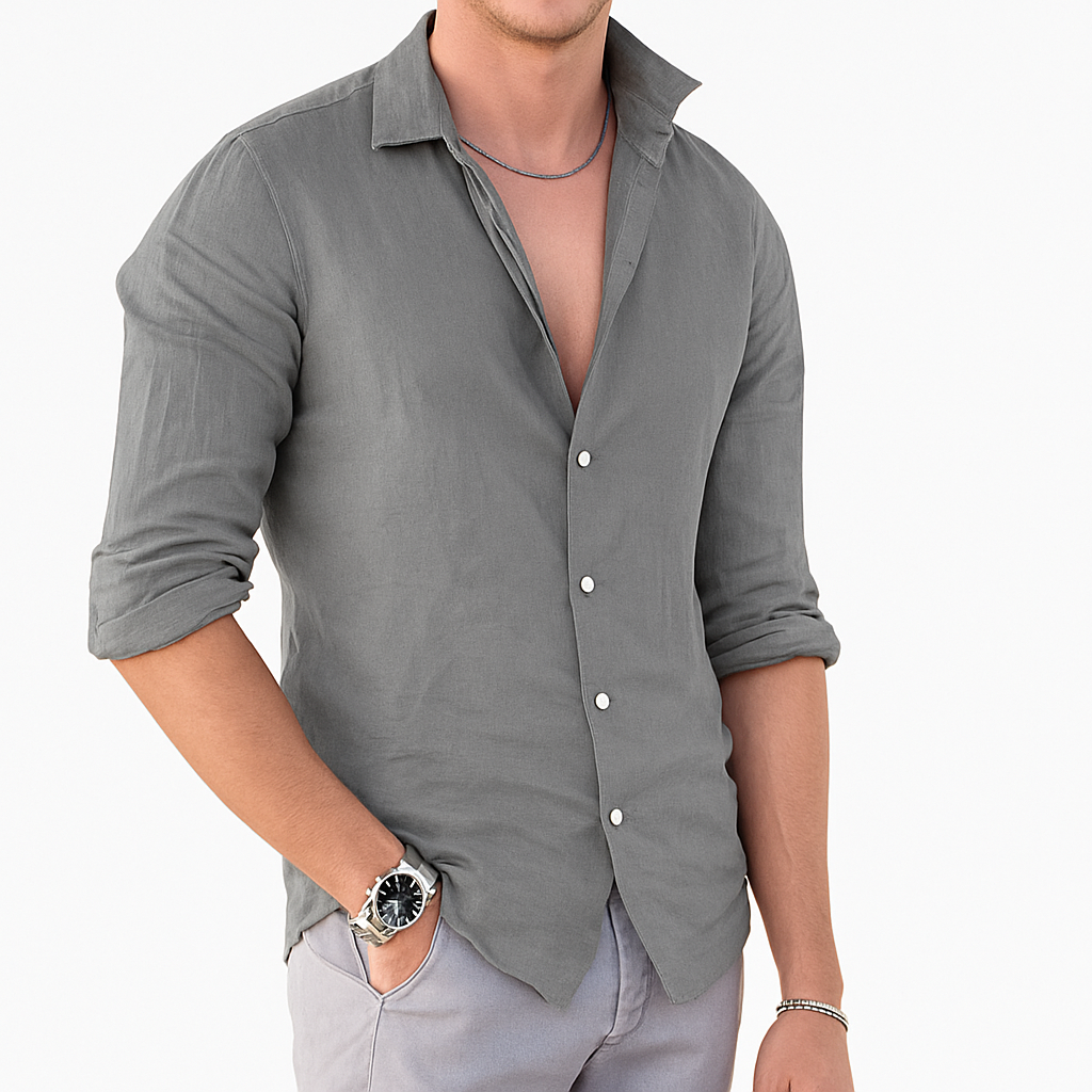 Men's Linen Cotton Button Down Long Sleeve Shirt Summer Casual Top