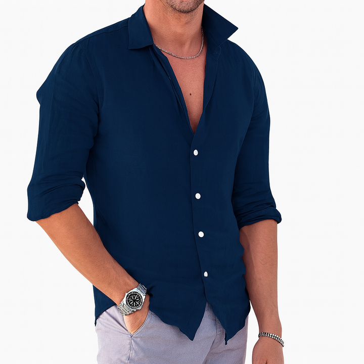 Men's Linen Cotton Button Down Long Sleeve Shirt Summer Casual Top